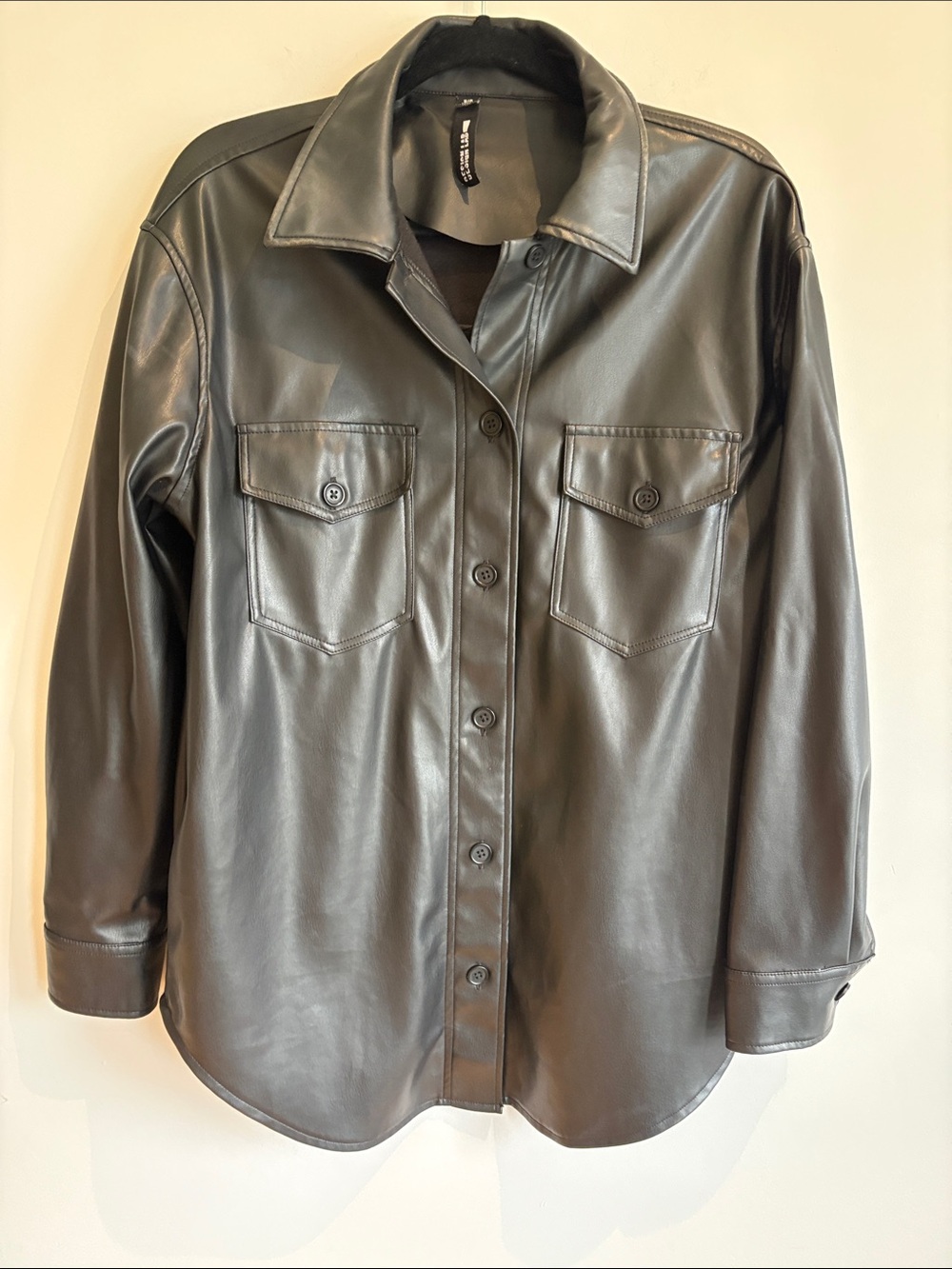 🖤 Design Lab Black Faux Leather Button-Up Shacket – Size Small
